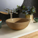Round Hand Carved Natural Travertine Vessel Bathroom Sink 16 Inch Beige