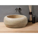 Large Travertine Round Vessel Bathroom Sink 18 Inch Beige Hone