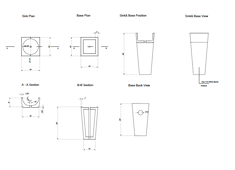 New York white marble cone shape pedestal ink NTRVS25 L16 W16 H 36 drawing