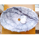 White Marble Sculptural Vessel Bathroom Sink Polished Oval 16x26