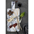 New York genuine white marble serving board charcutorie platter product shot walnut, cheese and salami on top