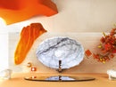 New York Marble Designer Above Vanity Bathroom Vessel Sink Polished (W)16" (L)26" (H)5" top bathroom view above wooden vanity orange flower and orange towel
