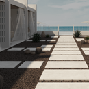 Nexos white porcelain outdoor pavers 2cm installed outside pavers boutique hotel close-up