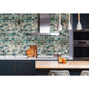 Night sky subway 11.81x11.81 textured glass mesh mounted mosaic tile SMOT-GLSST-NIGSKY8MM product shot kitchen view