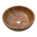 Noce Brown Travertine Natural Stone Circular Vessel Bathroom Sink 16 Inch Round Polished
