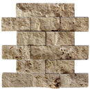 Noce brown travertine mosaic 2x4 stacked stone splitface DP 06-02 top view