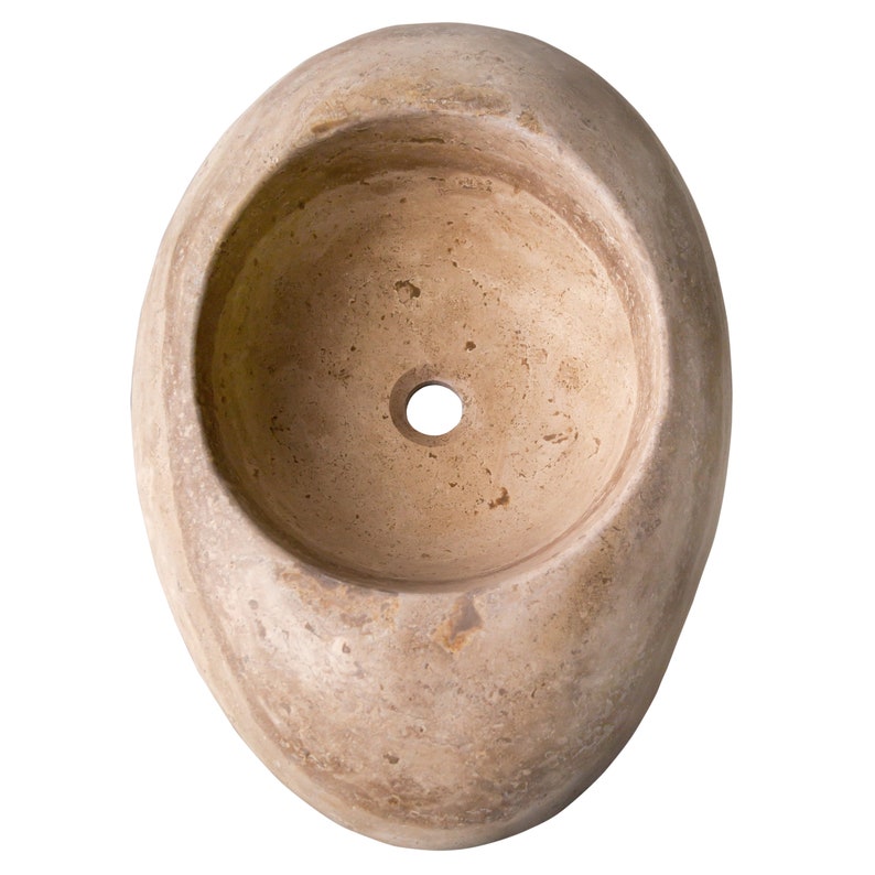 Noce travertine natural stone kayak design vessel sink honed and filled l16 w23 h6 SPNTKDS35 prooduct shot profile view