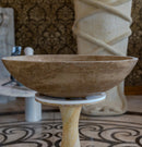 Noce Brown Travertine Oval Vessel Sink 16x21 Inches Handcrafted