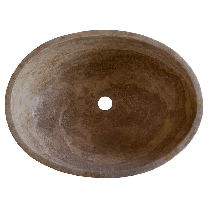 Noce Brown Travertine Natural Stone Oval Above Vanity Bathroom Sink (W)16" (L)21" (H)6" top view