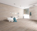 SPC Vinyl Rigid Core 7" Width 60" RL, 6mm Thick, 1.5mm IXPE Novel Taupe Invicta Floors - Mazzia Collection Product shoot Wash room view