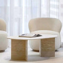 Light Travertine Oval Handcrafted Coffee Table Polished Finish 24 x 48 x 16 Inches