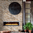 Philadelphia Ledger 3D Panel 6"x24" Natural Travertine Wall Tile - Full Truckload Honed installed indoor wall around fireplace