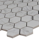Pietra carrara hexagon 12X12 glazed porcelain mesh mounted mosaic tile NCAR2X2HEX-N product shot profile view