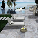 Porcelain pavers argento travertino matte rectified LPAVNARGTRA2424 product shot outdoor view