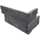 Premium black splitface ledger corner 6X18 natural slate wall tile LPNLSPREBLK618COR product shot multiple tiles close up view