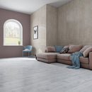 Laminate Hardwood 7.75" Wide, 72" RL, 12mm Thick Textured Summa Pristine White Floors - Mazzia Collection product shot living view 2