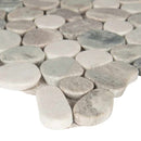 Puebla greige pebble 11.42X11.42 polished marble mesh mounted mosaic tile SMOT-PEB-PUEGREI product shot profile view