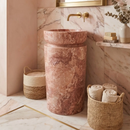 Modern Round Marble Pedestal Bathroom Sink Sculptural