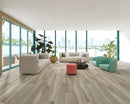SPC Vinyl Rigid Core 7" Width 60" RL, 6mm Thick, 1.5mm IXPE Renewed Beige Fidelis Floors - Mazzia Collection Product shoot Hall view