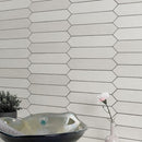 Renzo dove pickett 2.5x13 glossy ceramic white wall tile NRENDOVPIC2.5X13 product shot multiple tiles bath view 1