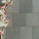 Renzo jade 5x5 glossy ceramic green wall tile NRENJAD5X5 product shot multiple tiles living room wall view 4