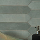 Renzo jade pickett 2.5x13 glossy ceramic green wall tile NRENJADPICK2.5X13 product shot multiple tiles living room wall view 4