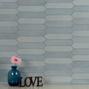 Renzo sky pickett 2.5x13 glossy ceramic blue wall tile NRENSKYPIC2.5X13 product shot multiple tiles living room wall view