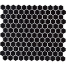 Retro nero hexagon 10.35X11.93 glossy porcelain mesh mounted mosaic tile SMOT PT RETNERO 1HEXG product shot multiple tiles close up view