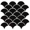 Retro nero scallop 12.75X13.75 glossy porcelain mesh mounted mosaic tile SMOT-PT-RENERO-SCALOP8MMG product shot multiple tiles close up view