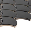 Retro nero scallop 12.75X13.75 glossy porcelain mesh mounted mosaic tile SMOT-PT-RENERO-SCALOP8MMG product shot profile view