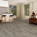Rigid core vinyl planks 7x59 SPC gray pewter oak 5.2mm 20mil wear-layer 1520303 installed on a bright kitchen floor