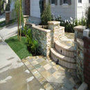 Rockmount golden honey splitface ledger corner 6 in x 18 in natural quartzite wall tile LPNLQGLDHON618COR product shot outdoor view