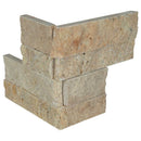 Roman beige splitface mini ledger corner 4.5X9 natural travertine wall tile LPNLTROMBEI4.59COR MINI product shot multiple tiles close up view