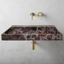 Rosso Levanto Marble Rectangular Wall-mount Sink (W)20" (L)48" (H)5" gold faucet bathroom view