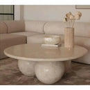 Light Travertine Designer Round Coffee Table with Sphere Legs