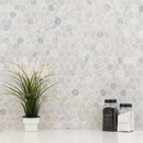 Angora Hexagon 11.75"x12" Polished Mosaic Marble Floor And Wall Tile room shot bathroom view