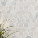 Angora Hexagon 11.75"x12" Polished Mosaic Marble Floor And Wall Tile room shot bathroom view 3
