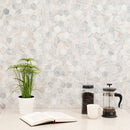 Capri Blue 11.75"x12" Hexagon Honed Marble Mosaic Tile room shot table view