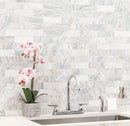 Capri Blue 11.81"x11.81" Subway Honed Marble Mosaic Tile room shot bathroom basin view 2