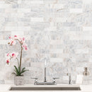 Capri Blue 11.81"x11.81" Subway Honed Marble Mosaic Tile room shot bathroom basin view