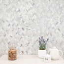 Capri Blue 11.63"x11.63" Herringbone Honed Marble Mosaic Tile room shot bathroom view