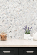 Capri Blue 11.63"x11.63" Herringbone Honed Marble Mosaic Tile room shot bathroom view 3