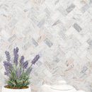 Capri Blue 11.63"x11.63" Herringbone Honed Marble Mosaic Tile room shot bathroom view 4