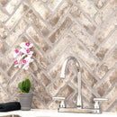 Doverton Gray 12.5"x25.5" Clay Brick Herringbone Mosaic Tile - MSI Collection product shot sink view 2