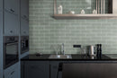 Prudent Spring 4"x12" Glass Subway Wall Tile room shot kitchen view