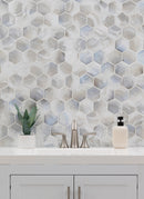 Akoya Pearl 10.95"x12.6" Hexagon Glass Mosaic Tile room shot bathroom view 3