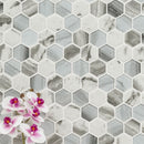Esperanza Hexagon 11.73"x11.89" Glass Mosaic Floor Tile room shot bathroom view