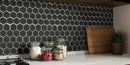 Metallic Gray Beveled Hexagon 10.51"x12.13" Glass Mosaic Tile room shot kitchen view 2