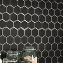 Metallic Gray Beveled Hexagon 10.51"x12.13" Glass Mosaic Tile room shot kitchen view