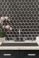 Metallic Gray Beveled Hexagon 10.51"x12.13" Glass Mosaic Tile room shot bathroom view 2